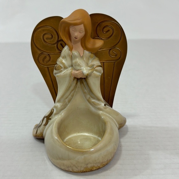 Yankee Candle Porcelain Pottery Angel Metal Wings & Dove TeaLight Candle Holder - Picture 1 of 10